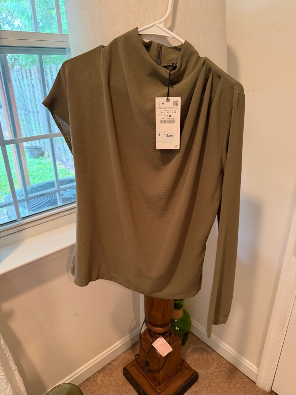 Olive Green Asymmetric Sleeve Top - by Zara and skirt is available
